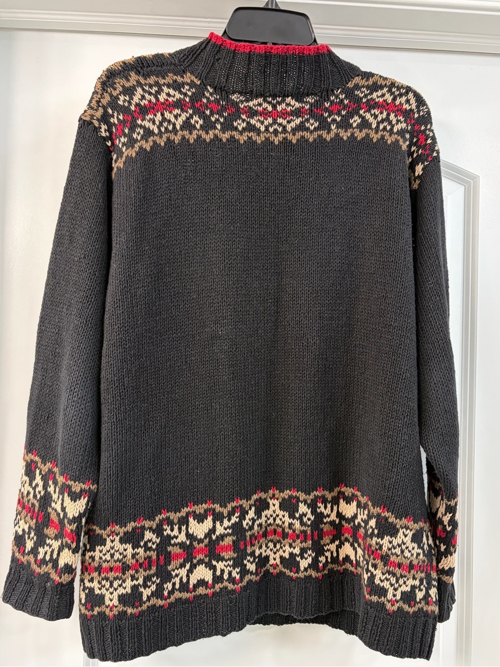 Eddie Bauer Vintage Nordic Fair isle Hiker Hand Knit Sweater Black cotton/linen - Picture 4 of 7